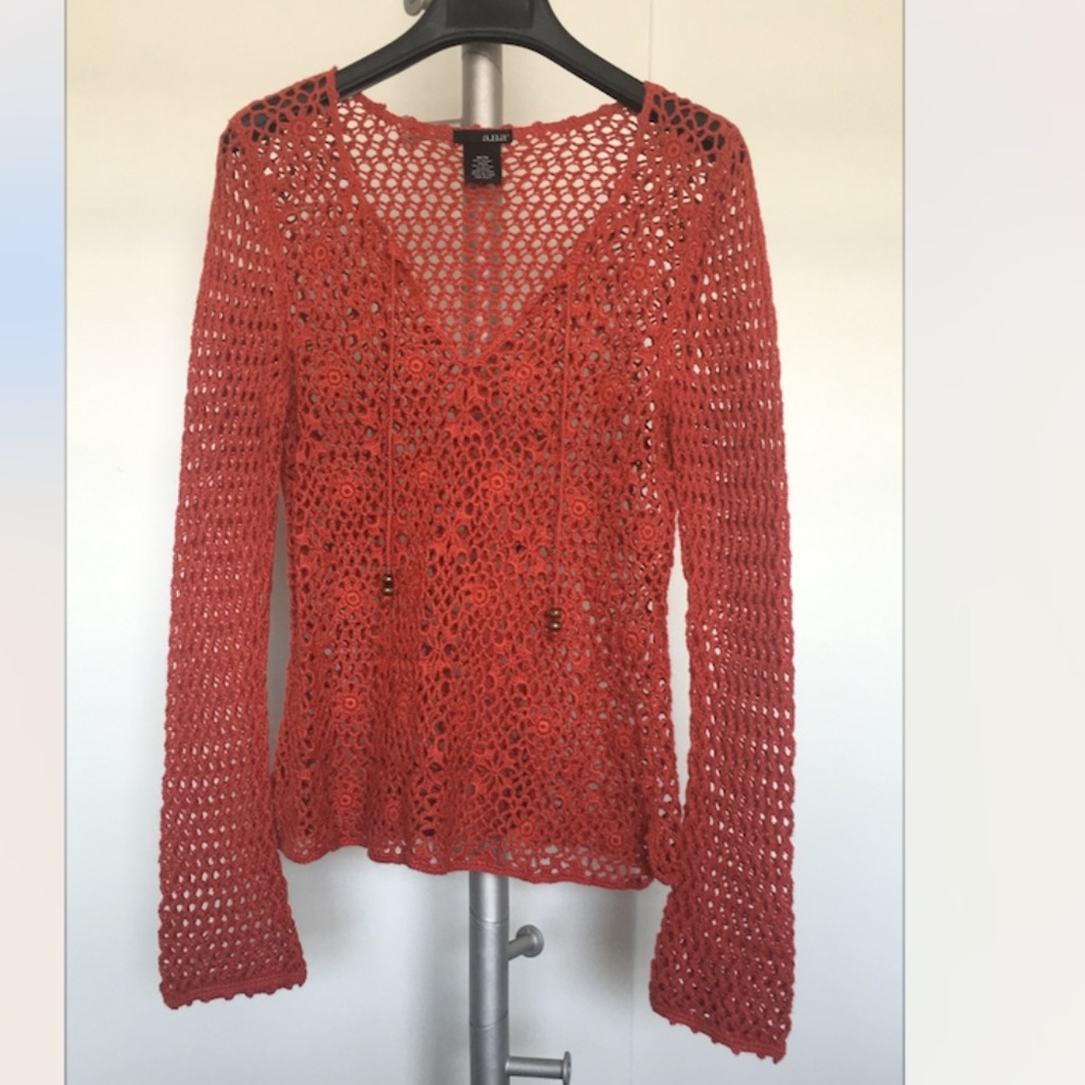 a.n.a. NWOT Coral Mesh Long Sleeve Top, Size M